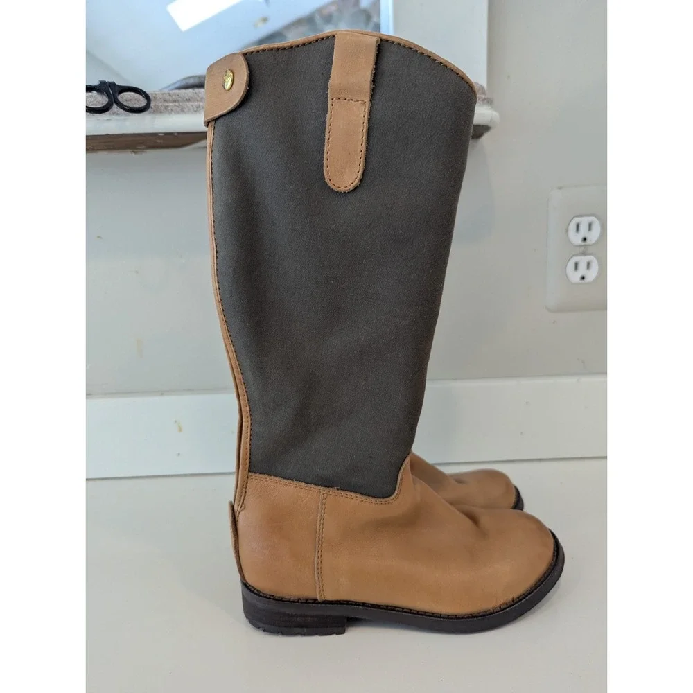 Ralph Lauren Leather Canvas Boots Size 13.5 Girls Tall Riding Equestrian